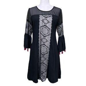 AKKRITI Black Boho Bell Sleeve Tassels Dress Viscose